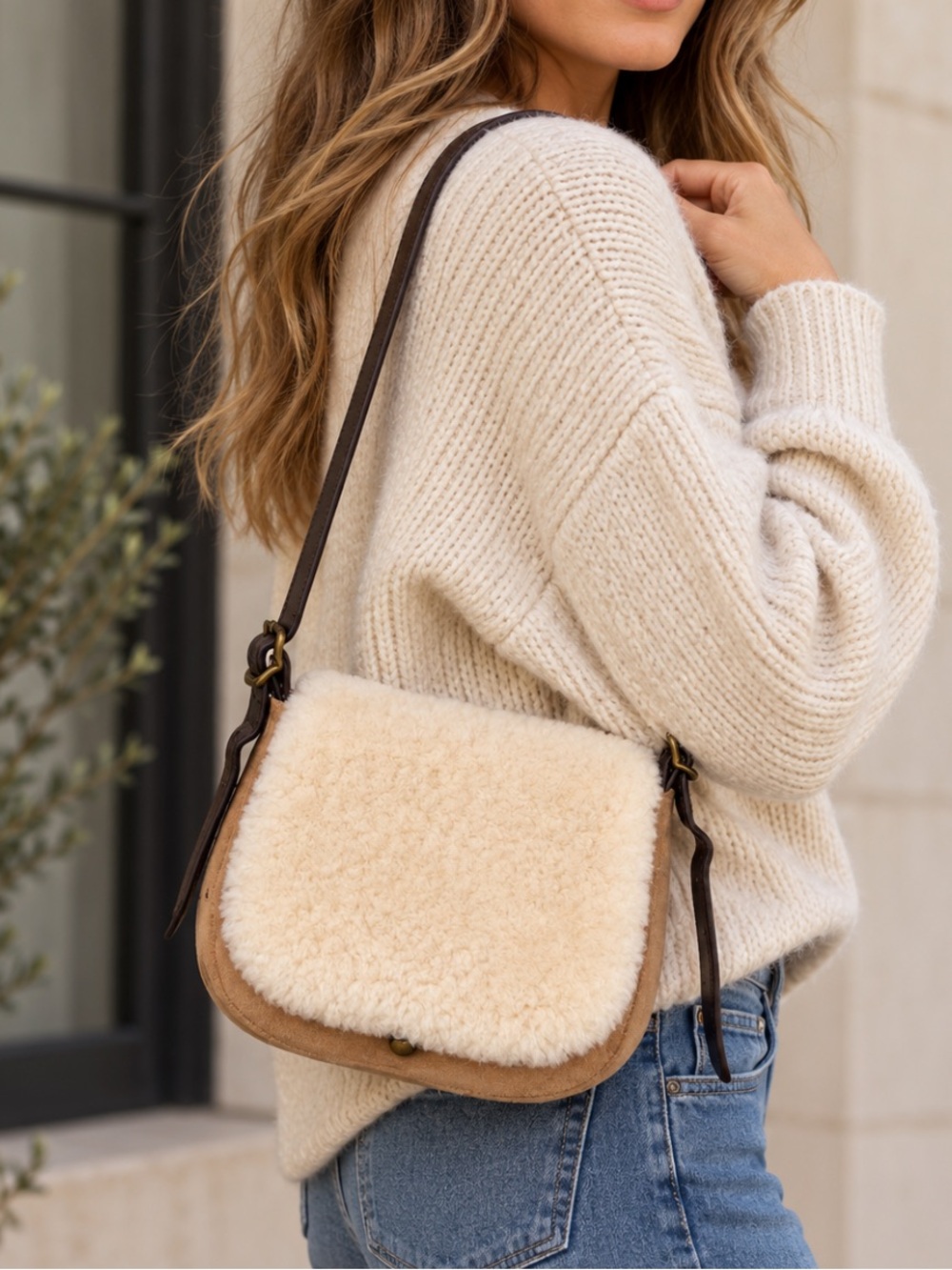UGG Suede And Shearling Crossbody Purse